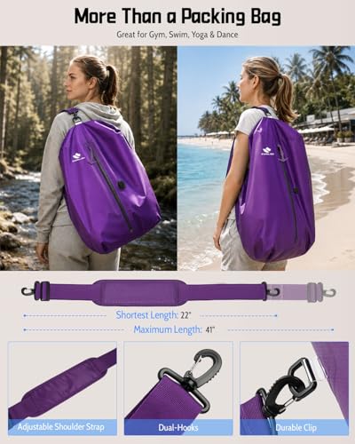 Zurligi Travel Vacuum Bag with Wireless Pump, IPX8 Waterproof Durable, Airtight Heavy-Duty Zipper, Portable Reusable Compression Packing Cubes with Shoulder Strap for Travel, Moving, Home Storage