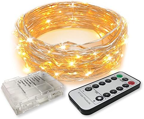 RTGS 60 LEDs String Lights Battery Operated on 20 Feet Long Silver Color Wire, Indoor and Outdoor with Waterproof Battery Box and Timer (Warm White Remote Control Functions)