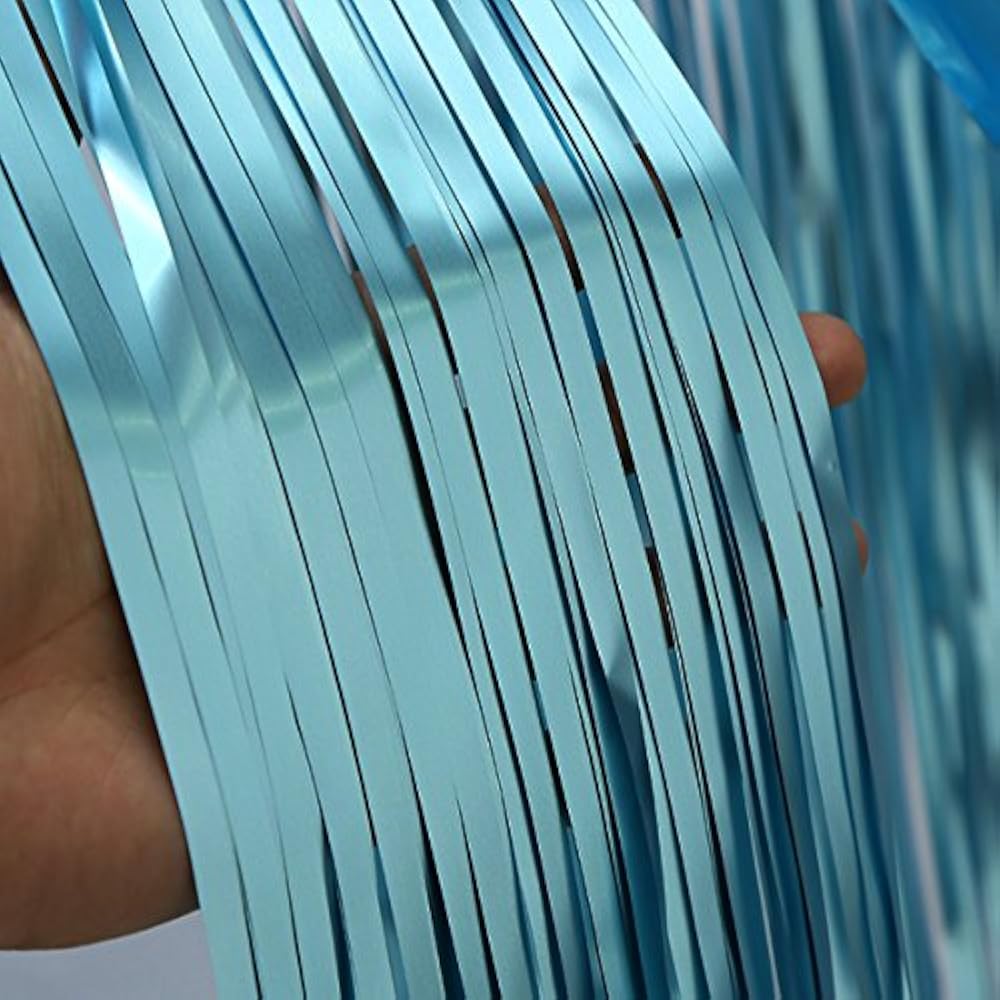 2 Pack Blue Foil Fringe Curtains Photo Backdrop, 3 Ft X 8 Shiny