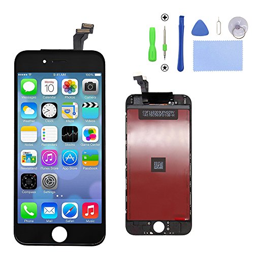 iPhone 6 Screen Replacement Black, LCD Display & Touch Screen Digitizer Frame Cell Assembly Set with Free Repair Tool for iPhone 6 4.7 Inch Black