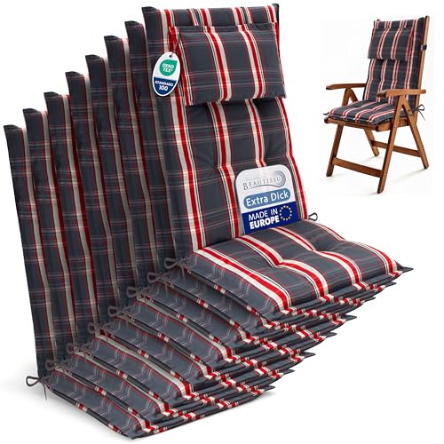 Beautissu 8er Set Gartenstuhlauflagen Hochlehner UV-Lichtecht Gartenmöbel