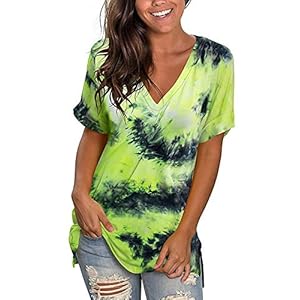 Vrouwen Tie Dye T Shirt V-hals Zomer Gedrukt Tops Dames Korte Mouw Blouse Tuniek Top Causale Losse Tee Shirts