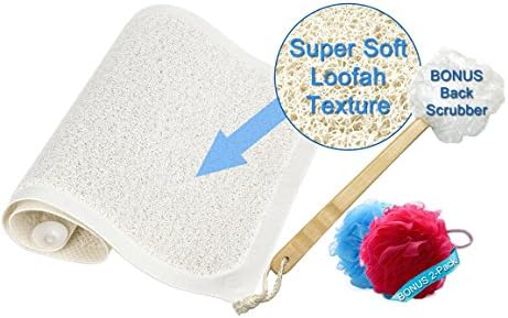 Loofah Shower Bath Mat, Fast Drying Non-Slip Anti-Bacterial Mat &amp; 2 Exfoliating Bath Puffs and Back Scrubber - Soft and Comfortable under foot from Honest Matters