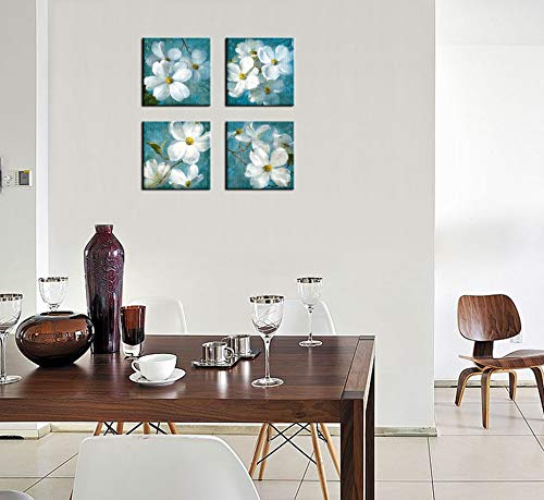 Canvas Wall Art Blossom Picture Bathroom Wall Decor White Flower Blue Background Canvas Artwork Bedroom Living Room Wall Decor Contemporary Canvas Painting Office Home Decor 12\
