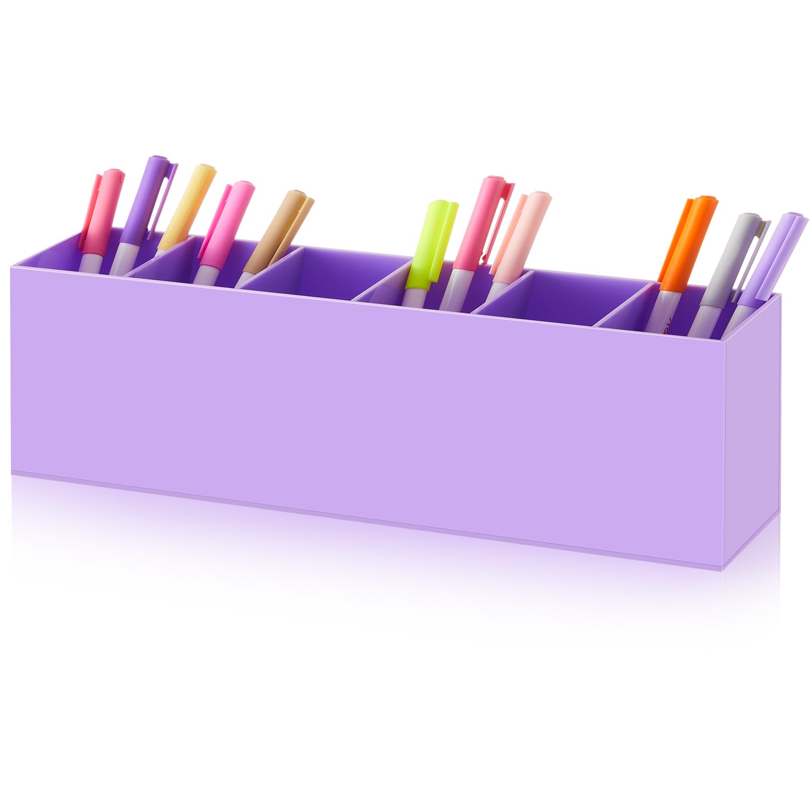 Photo 1 of Jetec Acrylic Pen Holder 6 Compartments Makeup Brush Stationery Organizer Pencil Holder for Desk Accessories, Cosmetic Brushes, Dorm, Home, Bathroom, Kitchen, Office Supplies(Purple)