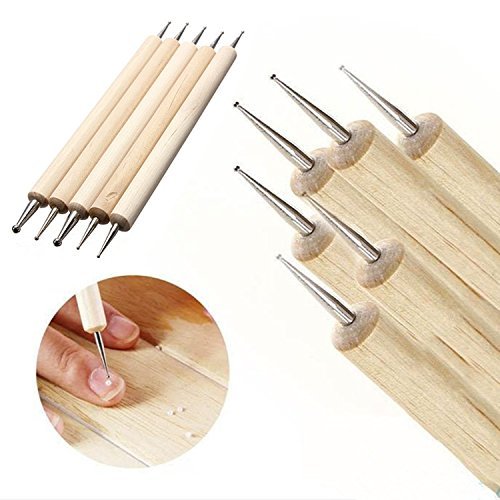 COMIART 5Pcs Wooden Ball Styluses Tool Set for Embossing Pattern Clay Sculpting , Nail Art