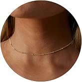 SUFOPE Gold/Silver Plated Choker Necklace for Women,Dainty Paperclip Thin Beaded Chain Trendy Shinning Dot Pendant Necklace Jewelry for Women