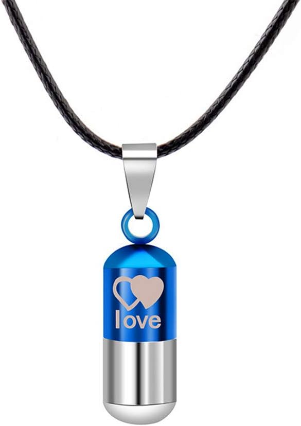 Stainless Steel Openable Pill Capsule Pendant Necklace Double Love Heart Engraved Capsule Bottle Leather Couple Necklace for Men Women Nurse Jewelry