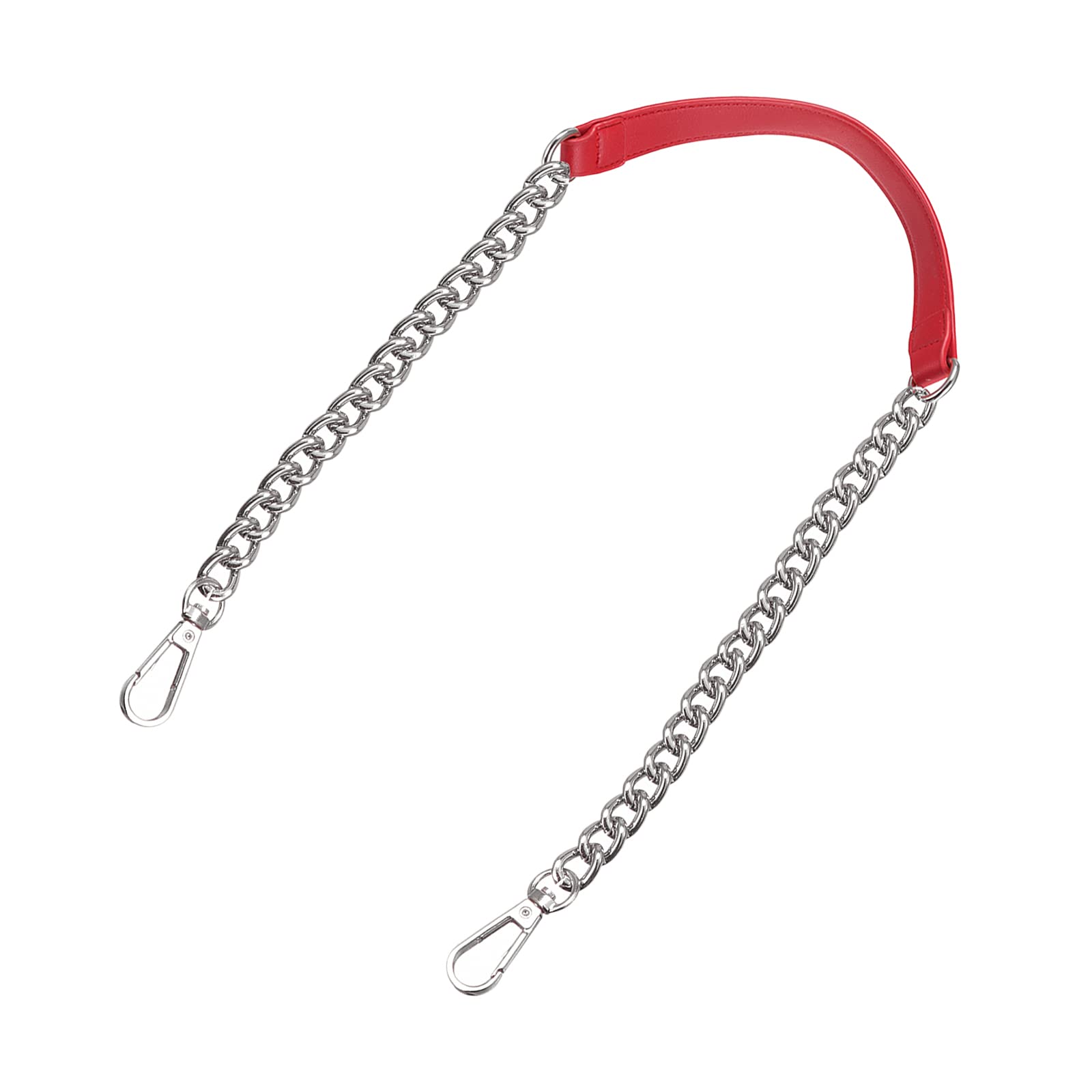 Photo 1 of uxcell Purse Chain Strap, 39" Leather Iron Flat Chain Strap Handbag Chains Purse Handles Shoulder Replacement Strap (Red Strap Silver Chain)