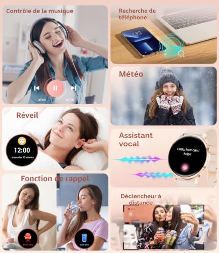 HIRREO Women's Smart Watch with Bluetooth Calling, 1.32 Inch AMOLED Smartwatch, 120+ Sports Sleep, Pedometer, Heart Rate/Sleep/IP68 Waterproof Running Watch Compatible with Android iOS (Gold)