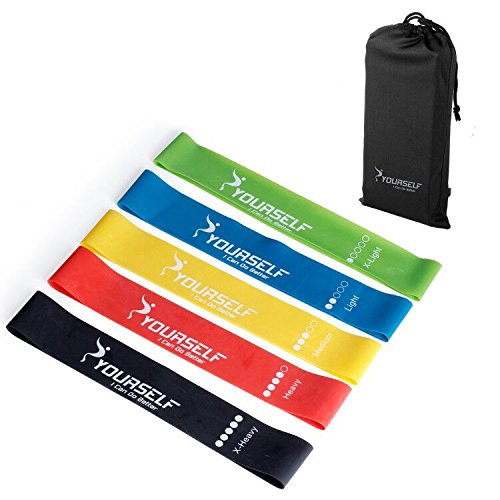 SYOURSELF 5 Exercise Resistance Bands -Fitness Trainer Equipment for Abdominal,Strengthen, Gym,Home,Travel,Carpet,Hard Floors+ Fitness Chart+Gift Bag (5 Colors, 5 Pack Resistance Bands)