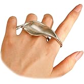 Douxsu Unique Chunky Gold Large Leaf Knuckle Rings Stackable for Women, Statement Silver Pleated Big Ginkgo Leaves Finger Ring Cool Party Prom Jewelry Gifts