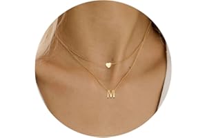 MOMOL 18K Gold Plated Stainless Steel Layered Heart Initial Necklace Personalized Tiny Letter Choker Necklace Monogram Name Necklace for Women