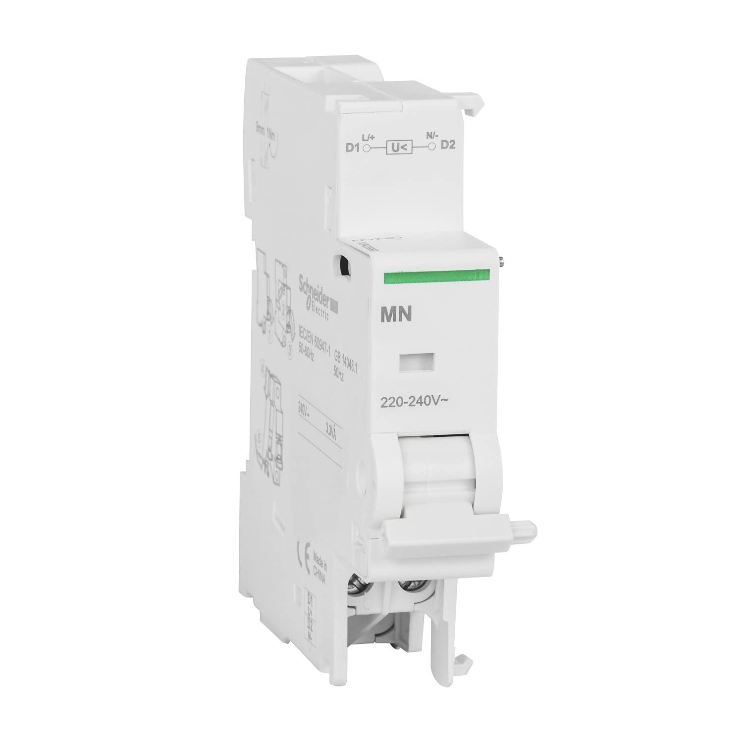 Schneider Electric a9 N26960 Trigger with Voltage Minimum MN, Fixed, 82.5 mm Height x 18 mm Width x 68 mm depth, 220 – 240 VAC, 50/60 Hz, White