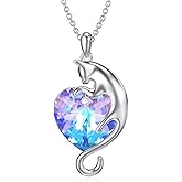 AOBOCO Cat Necklace for Women 925 Sterling Silver 1/2/3 Cats Pendant Necklace Embellished with Crystals from Austria Birthday Jewelry Gifts for Cat Lovers Women
