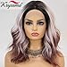 K'ryssma 3 Tone Ombre Lace Front Wig Colorful Short Bob Synthetic Wig Dark Roots Pink to Dark Copper Straight Short Wig