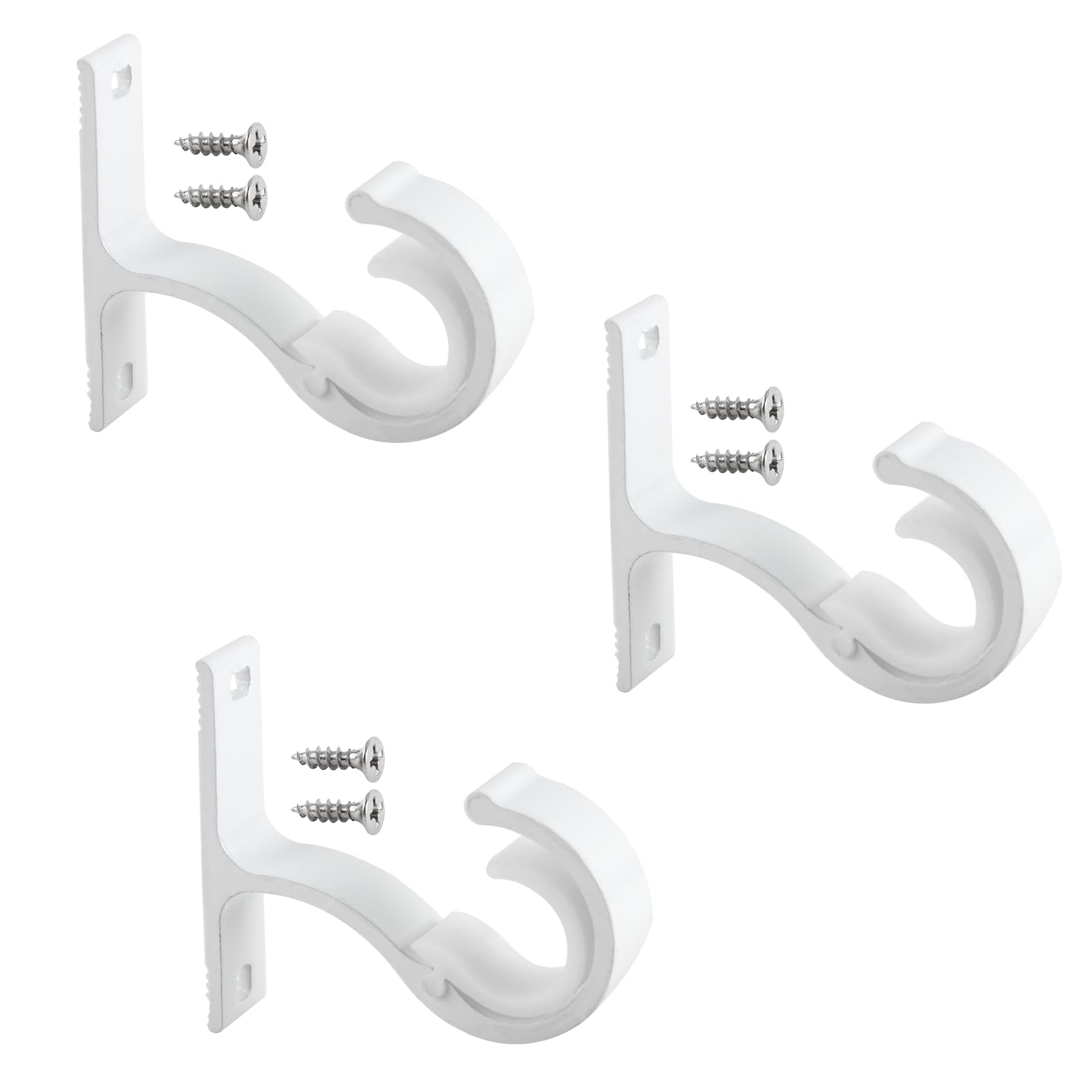 Adjustable Curtain Rail Brackets, 3Pcs ø20-28mm Curtain Pole Holders Heavy Duty Curtain Rod Bracket Aluminum Alloy Wardrobe Pole Brackets for Eyelet Curtain Poles Wall Rod(White)