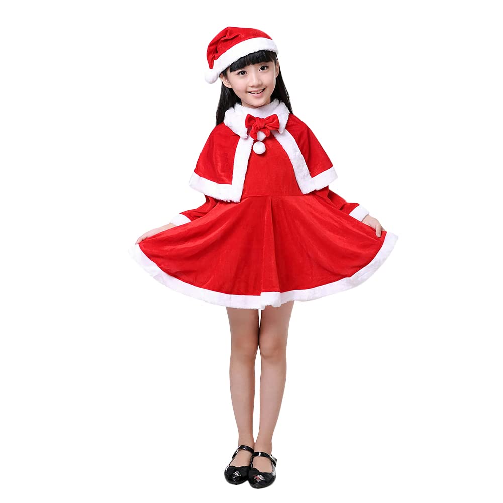 Mrs Santa Claus Costume Suit for Girls Boys Kids Age 6-8 Years Miss Santa Claus Cosplay Costume Suit Christmas Cloak Xmas Hat Fancy Dress Costume Outfit Christmas Cape for Girls Boys