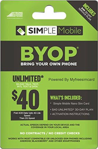 Simple Mobile Nano Sim Card With Prefunded Preloaded $40 Plan