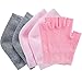Bememo 3 Pairs Spa Moisturising Socks and Gloves Set, Moisture Open Toe Gel Heel Socks Gel Hand Fingerless Moisturizing Gloves (Pink and Grey)