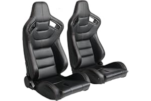 ELOUNTIK 2 Pcs Adjustable Universal Racing Seats with Double Sliders, Reclinable Bucket Seats, 1 Pair of Sport Seats for Vehicles (Black L)