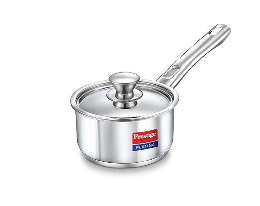 Prestige Platina Induction Base Stainless Steel Sauce Pan, 160mm/1.5 litres, Metallic Steel