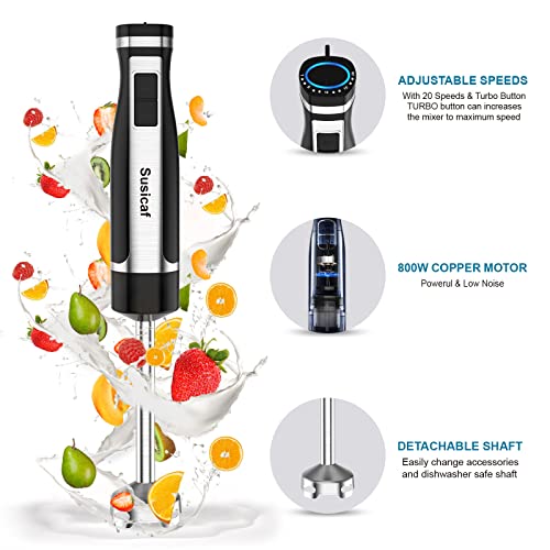 Immersion Hand Blender, 800W Stick Blender, 20 Speed Stainless Steel