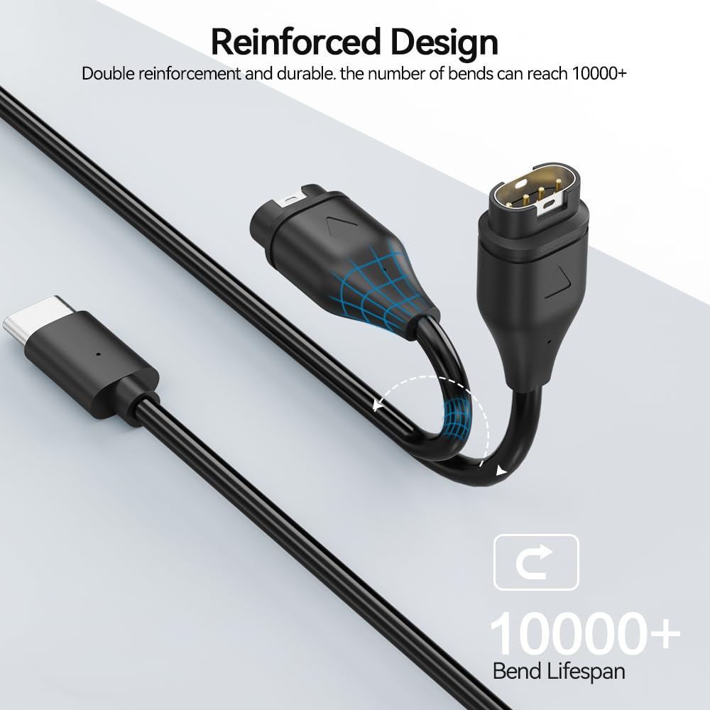AWINNER Compatible with Garmin Watch Charger, USB-C Cable, 3ft, 2-Pack, Black