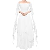 YEAXLUD Women's Victorian Dress Puff Sleeve Off Shoulder Ruffle Plus Size Medieval Costume for Women Renaissance Dress (White, Small)