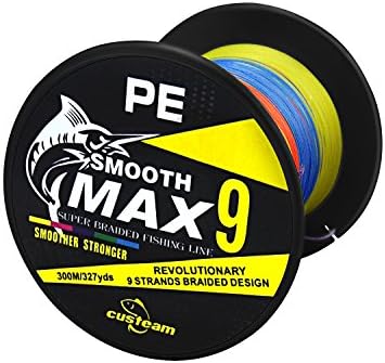 custeam Braided Fishing Line PE Line Smoothmax 9 Strand Braid Fishing Line 50lb 300m/328yds-for Lure fishing kayake fishing freshwater &amp; saltwater fish