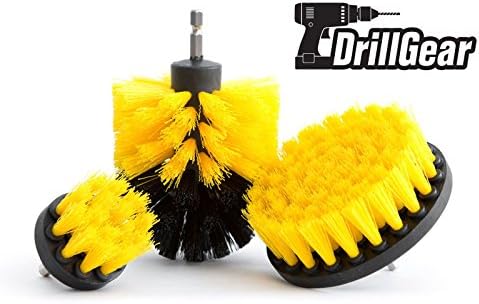 Multi-purpose Power Drill Brush Attachment by Drill Gear - for Cleaning Bathroom, Kitchen, Grout, Shower, Sink, Bathtub, Porcelain, Tiles - Set of 3 - Medium Stiffness - Yellow