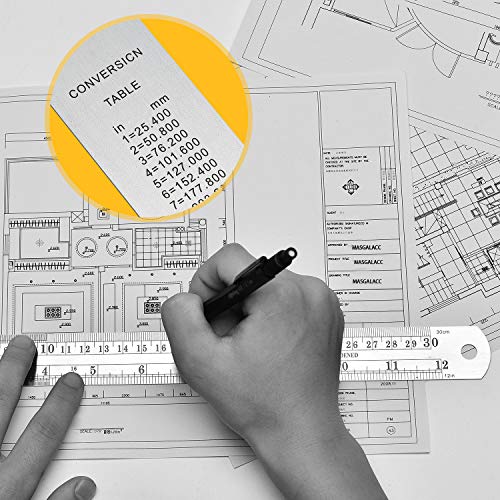 MASGALACC 12-Inch Architectural Scale Ruler Set (Imperial) Laser-Etched Triangular Drafting Tool for Blueprints Scale Architectural Drafting Ruler Standard Metal Architect Ruler - Thumbnail 4