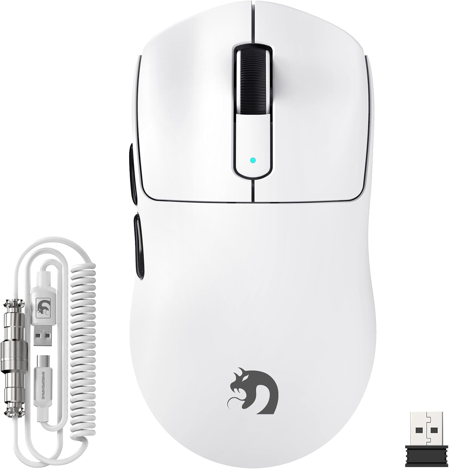 MAMBASNAKE M3 Wireless Gaming Mouse with Lightweight 39g,PixArt PAW3395 PRO Sensor 40K DPI,Tri Mode-2.4G/Bluetooth/Wired,100M Clicks Micro Switch,Coiled Cable,Programmable for Win PC Mac Gamer(White)