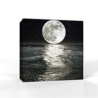 Canvas Wall Art - Moon Illuminating The Blue Ocean - Canvas Prints Home Artwork Decoration for Living Room,Bedroom - 12x12 inches