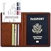 KINGMAS Passport Holder Cover, Vaccine Card Holder RFID Blocking Travel Passport Wallet Leather Case for School Bussiness Trip Travel and Go Abroad (Brown, Magnetic Buckle)