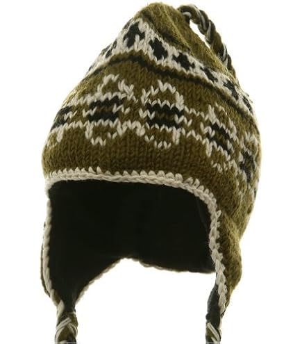 KayJayStyles Nepal Hand Knit Ear Flaps Beanie Skull Ski 100% Wool