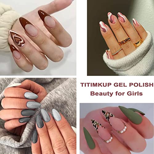 TITIMKUP Winter Gel Nail Polish Set, 6 Colors Army Green Brown Grey Nude Plum Red Gel Polish Set Soak Off UV LED Nail Gel Polish Kit Winter Fall Gel Varnish Manicure Kit Gift Box for Nail Art Salon or Girls