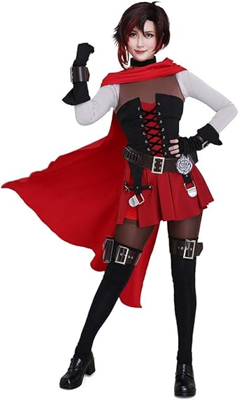 Amazon Com Miccostumes Women S Volume 7 Ruby Rose Cosplay Costume With Cloak And Belts Set Clothing
