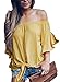 MAYBEYES Women’s Solid Bell Sleeve Off Shoulder Blouse Tops Front Tie Knot Shirt