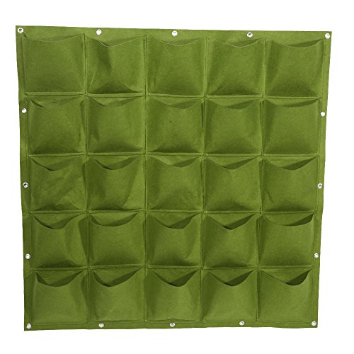 ZJchao Wall Hanging Mount Planter Plant Felt Pouch Grow Bag for Flower Vegetable Indoor Outdoor Balcony Use Multi Pocket Optional (25 Pockets, Green)