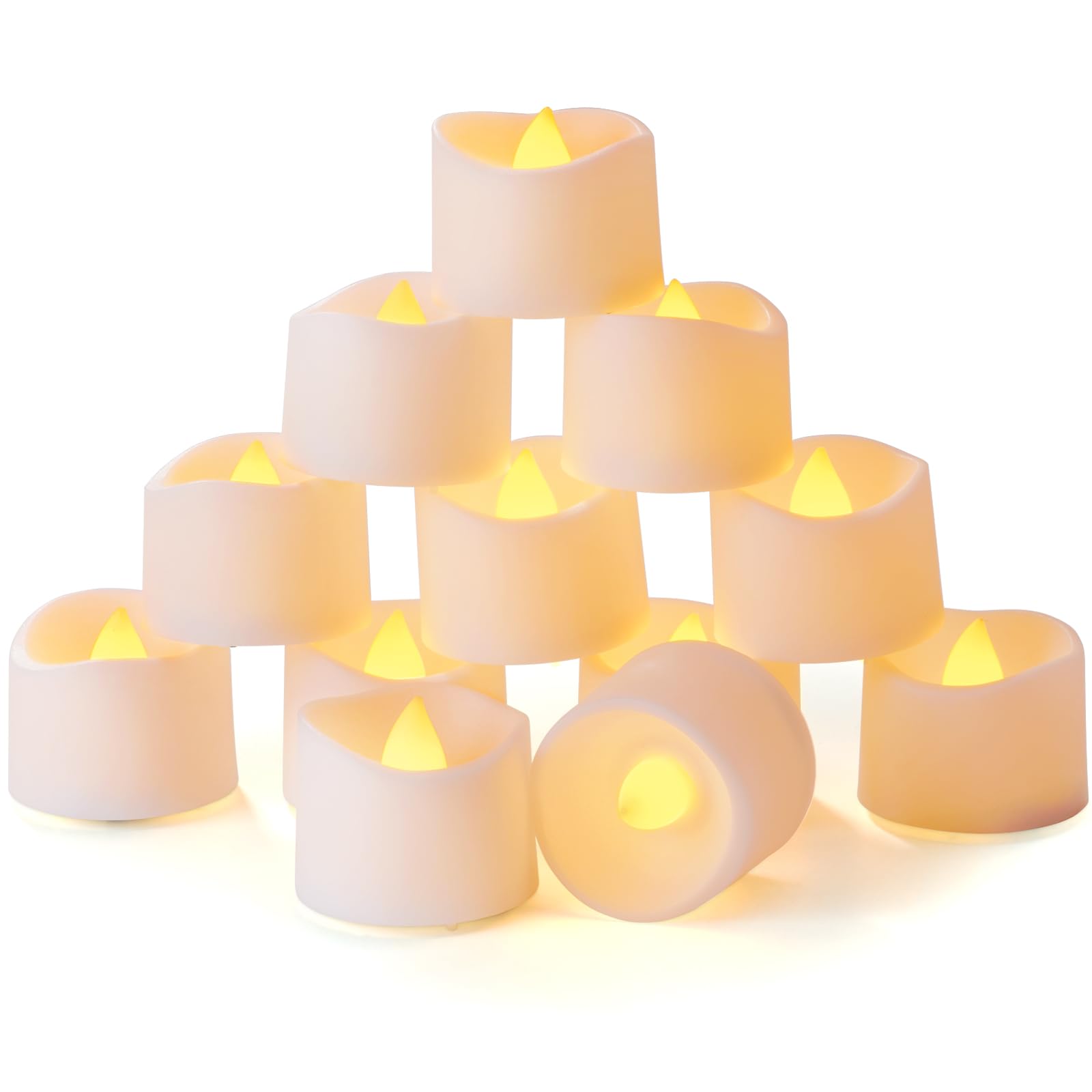 Homemory Set of 12 Bright Warm Yellow Timer Tea Lights, Battery Operated LED Tea Lights with Timer and Flickering Flame, Dia 3.5CM x H 3.1CM