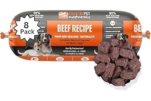 CountryPet Naturals New Zealand Beef Frozen Dog Rolls, Pasture-Raised & Free-Range, Gently Pasteurized Raw Dog Food, Protein-Rich, Natural & Healthy - 8 Rolls