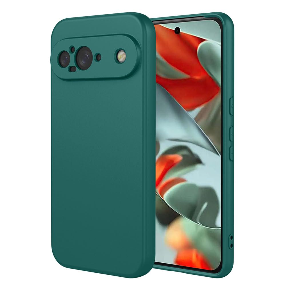 SEAHAI Case for Google Pixel 9, Ultra Thin Silky-Soft Touch Soft Liquid Silicone Phone Cover with Shockproof Airbag Design, Premium TPU Bumper Fashion Case - Dark Green