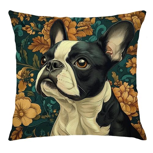 French Bulldog Floral Pillow Cover