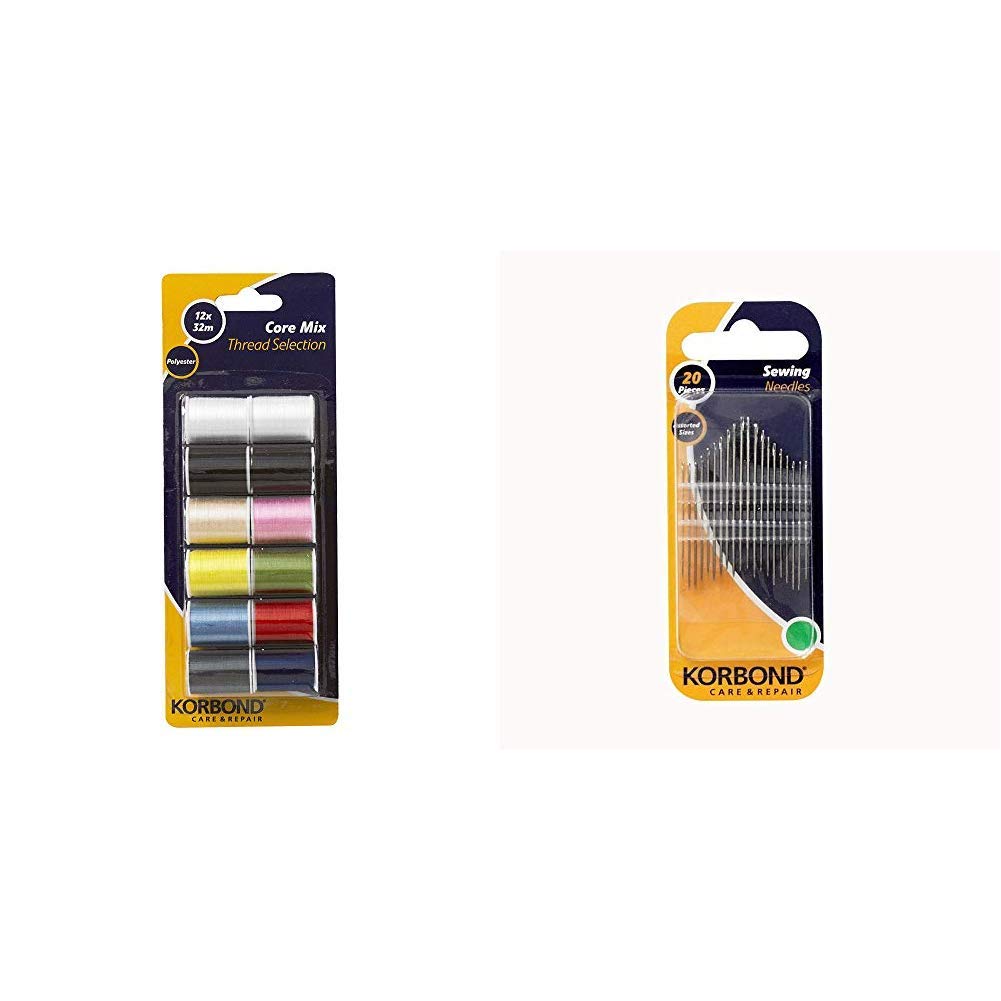 Korbond 12 x 32 m Core Mix Thread Selection & 20-Piece Sewing Needles
