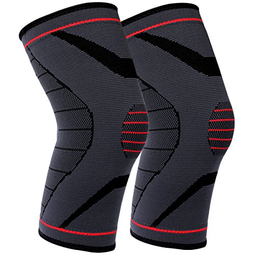 Protective Knee Pads, 2 Packs Anti-slip Basketball Knee Pads Elbow Guard Compression Leg Knee Sleeve,Red-M