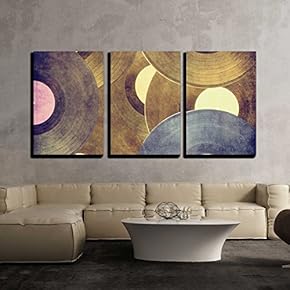 3 Piece Canvas Wall Art - Vinyl Records Music Background - Modern Home Art Stretched and Framed Ready to Hang - 16"x24"x3 Panels