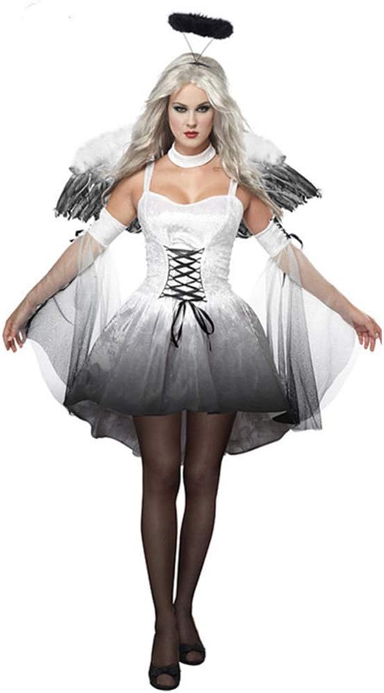 TTM Halloween Adult Black and White Angel Costume Vampire Demon Party Clothing Make Up Prom Female Large Size Performance Clothes
