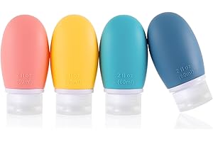 LIYUABU Leak Proof Silicone Travel Bottles,4 Pack 2oz Liquid Squeezable Refillable Portable Travel Accessories/Cosmetic Containers,BPA Free,Travel Size Bottles for Toiletries Shampoo Conditioner Lotion