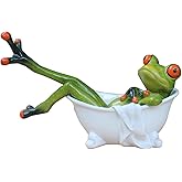 Queemie Creative Resin Frogs Figurines, Funny Mascot Frog Lying in The Bathtub Crafts Sculptures Statues for Home Office Desk Tabletop Bathroom Decorations Gifts